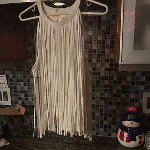 Elegant Sleeveless Fringe Tank Top in White